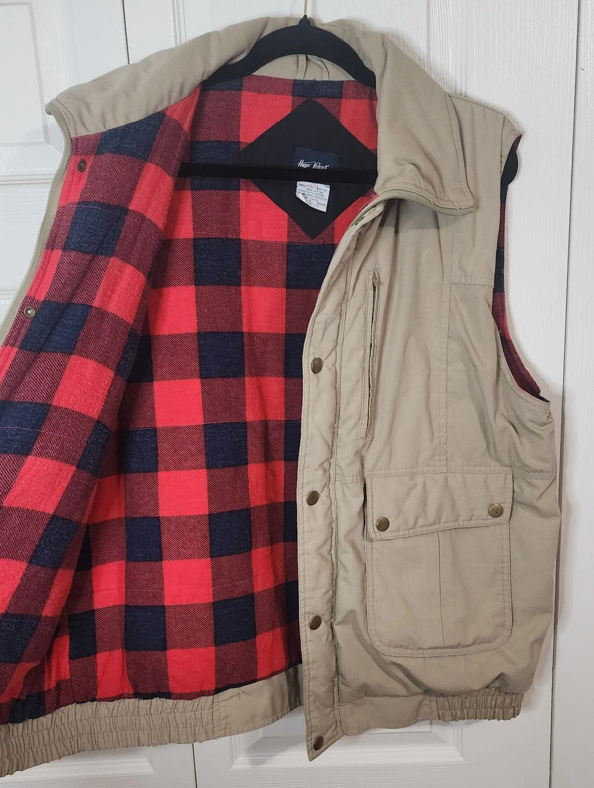 Giubbotto Hugo Valentino uomo medio kaki cappuccio nascosto tasca zip snap foderato flanella