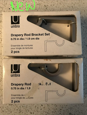 Umbra Metal Wall-Mounted Drapery Rod Brackets 0.75in Silver, 2-Pack