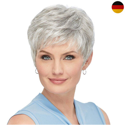 Perücke Pixie Kurzhaar Damen Silberweiß Remy Haar 21-23 Z