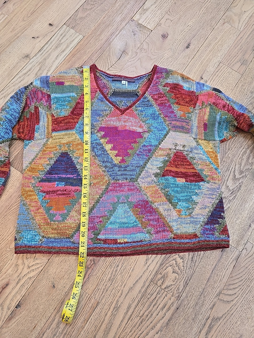PERUVIAN CONNECTION Multicolor Patchwork Knit V N… - image 10