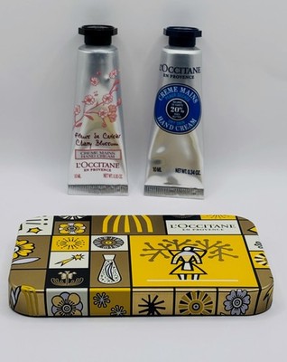 L'Occitane Metal Box Shea Dry Skin Hand Cream 10 ml + Cherry Blossom Hand Cream 