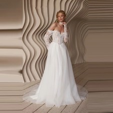 Lace/Organza Off Shoulder Wedding Dresses Long Sleeves Bridal Dress Bride Gown