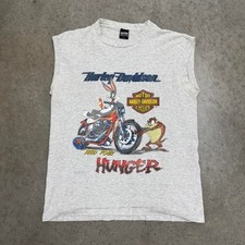 Vintage 90s Harley Davidson T-shirt Looney Tunes Bugs Bunny Taz Gray Mens Large