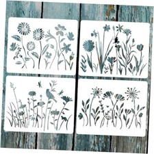 4 Pieces Spring Wildflower Stencils for Painting, Reusable 5.9 x 4.7 Inch
