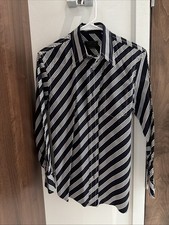 Prada Milano White Dress Shirt Size 39 15.5 Luxury Cotton Button Front Dark Blue