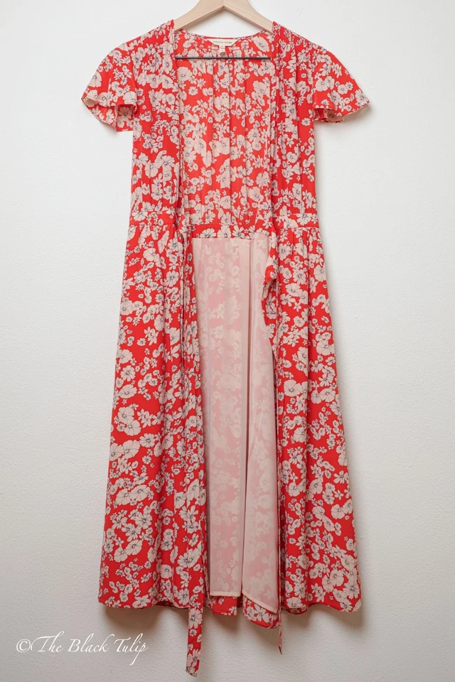 Женское платье REBECCA TAYLOR размер 0 (XS) шелковое с запахом красное с цветочным узором женское длина до колена - Изображение 3 из 4