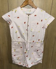 Crewcuts Canvas Jumpsuit Shorts Girls 7 Pink Zip Front Drawstring Waist Fruit