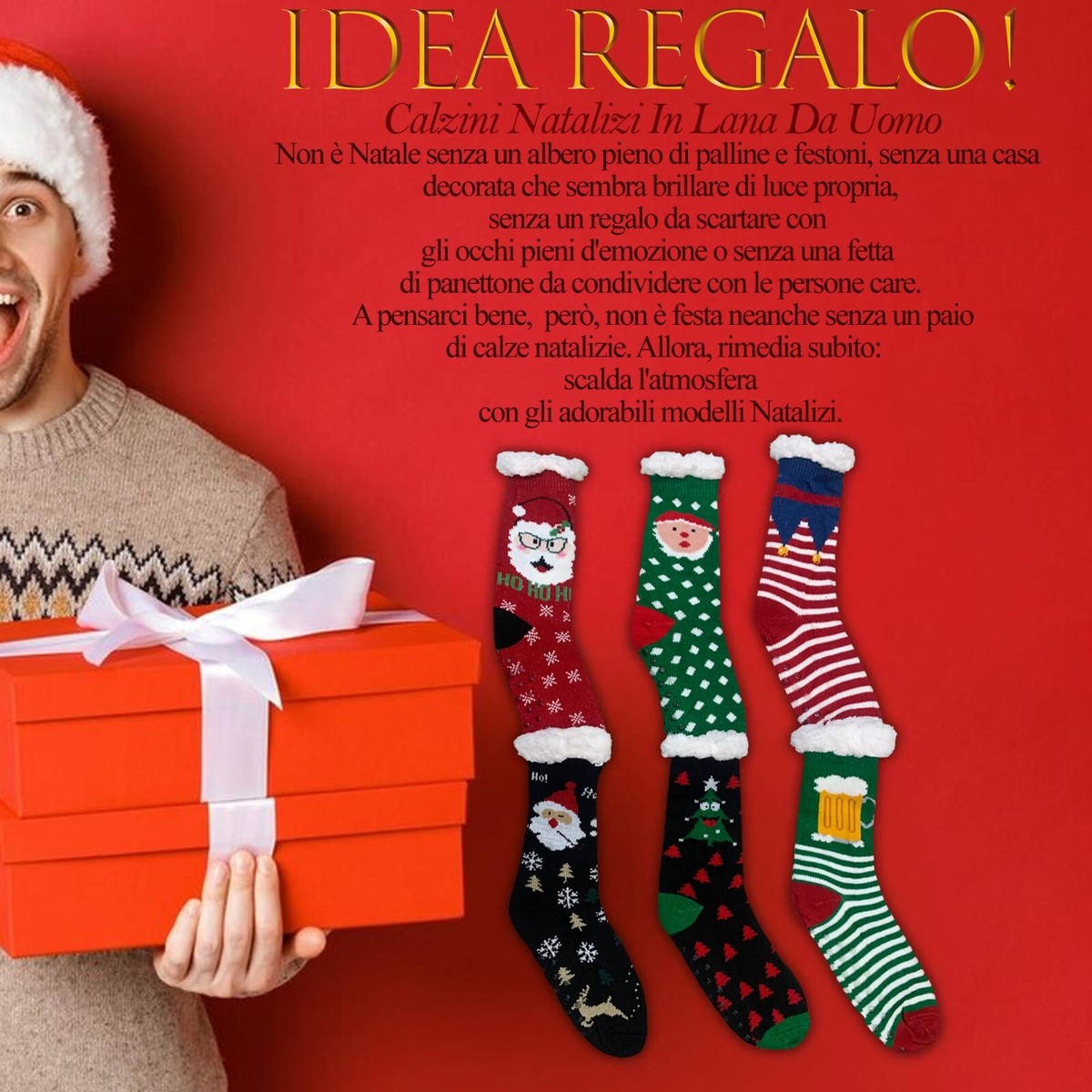 PACK DA O 12 CALZINI ANTISCIVOLO NATALIZI IDEA REGALO PER UOMO