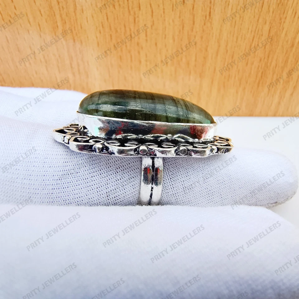 Anel de pedra preciosa labradorita natural, anel de prata esterlina 925, anel feito à mão - Imagem 3 de 4