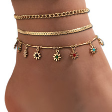 Gold Daisy Ankle Bracelets 14k Gold Plated Color Enamel Flower Jewellery & Boxed