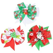 Minkissy 3pcs Christmas Bow Hair Clips Ribbon Bows Kids Hair Pin Clips Hair