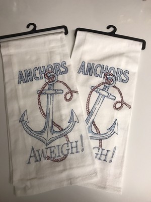 Kay Dee Designs (2) Embroidered Flour Sack Kitchen Tea Towels Nautical Anchors