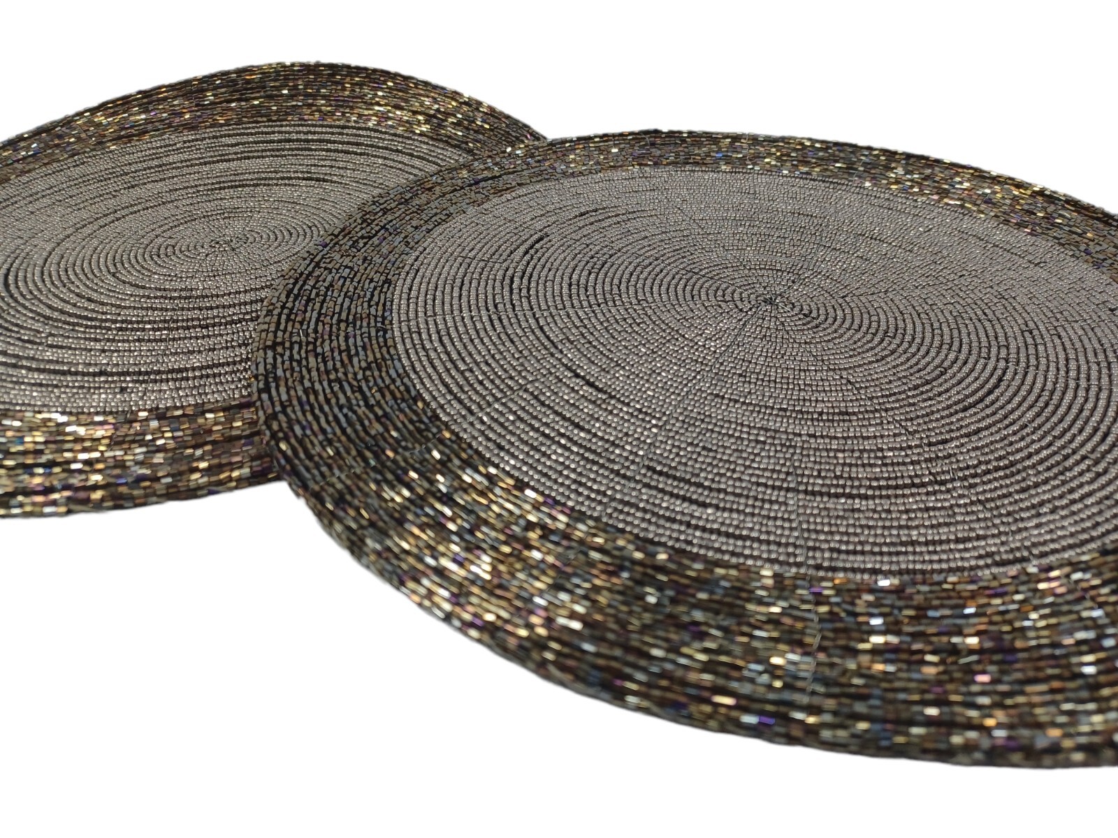 Placemats Black Pewter Table Dining Set Beaded Round Modern. eBay