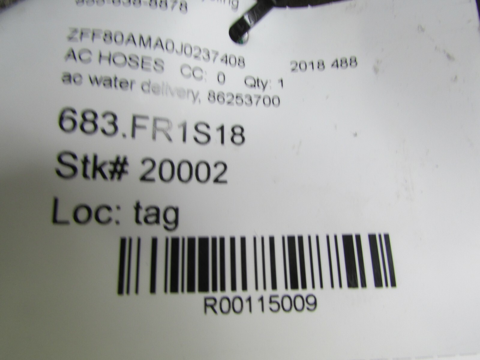 Ferrari 488, AC Water Delivery Hose, Used P/N 86253700