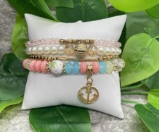 4 PC Handmade Boho Beaded Stackable 6.5  Plus Stretch Bracelet Set New A4918