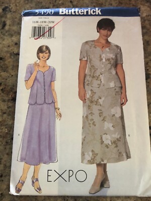 BUTTERICK #5490-LADIES FULL FIGURE SHAPED HEMLINE TOP-SKIRT PATTERN 16W-20W FF