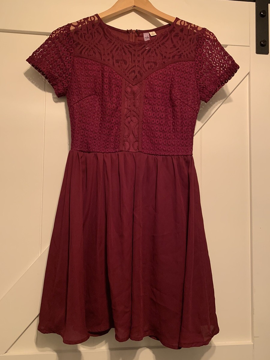 lace burgundy dress short Fortune Lace Bust Mini Dress Burgundy