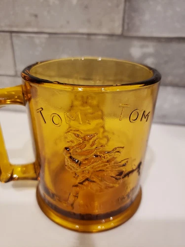 VINTAGE Humpty Dumpty, Tom Tom The Piper's Son, Amber Indiana Glass Cup Mug