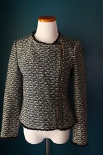 J. Crew Tweed Jacket Women Black Fringe Raw Hem Preppy Moto Blazer Crop 4