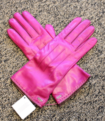 New $98 Coach Women's Basic Leather Gloves - FUCHSIA - Size 7