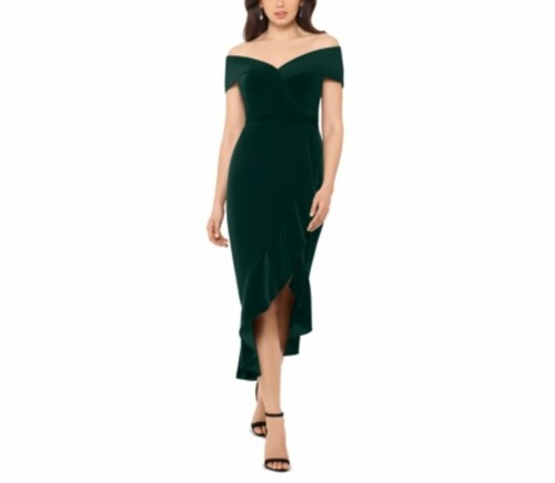 Shoulder Velvet Midi Dress Hunter 