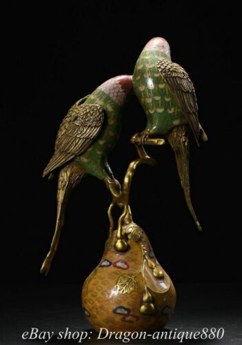 Ancien encensoir brûleur d'encens 13,6" offres chinois cuivre cloisonné perroquet oiseau fulu gourde