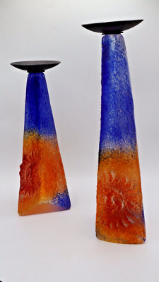 PAIR Of DUSK SANDCAST Glass CANDLE HOLDERS DIANE FERLAND
