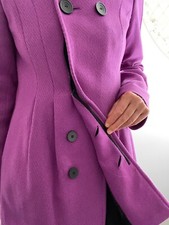 10 Betty Jackson Black Peacoat 80% Wool Beautiful Pleat Flare On Body & Sleeves.