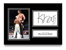 The Great Khali Signed A4 Photo Autograph Card WWE Wrestling Gift Display + COA