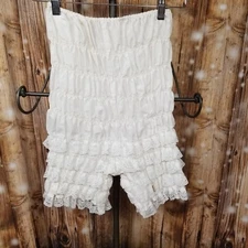 VTG Ruthad White Ruffle Lace Coquette Women's Elastic Bloomer Under Shorts 