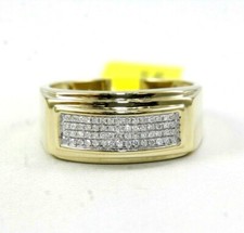 Natural Round Diamond Cluster 3 Row Wide Men's Ring Band 14k Yellow Gold .23Ct