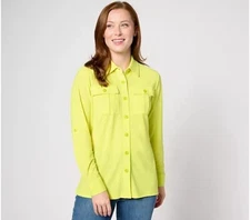 Attitudes by Renee Knit Safari Button Down Shirt Citrus Twist Medium A637330