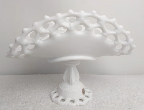 Vintage Westmoreland  Milk Glass Doric Lace Footed Pedestal Banana Boat
