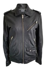 The Kooples Black Washed Lambs Leather Zip Front Biker Jacket (xs)