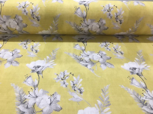 Day Lily Citron Yellow CottonCurtain/Craft/Roman Blind Fabric - Picture 5 of 6