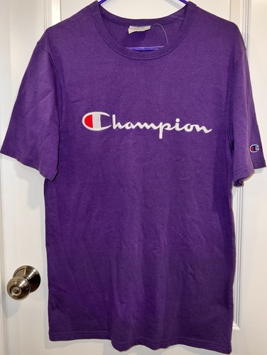 Champion Men's T-Shirt Size MEDIUM Script Logo Short Sleeve Top Purple NEW