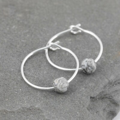 Kleine Boho 15 mm Creolen Sterlingsilber Ohrringe - Edelstein selbst wählbar - Geschenkbox