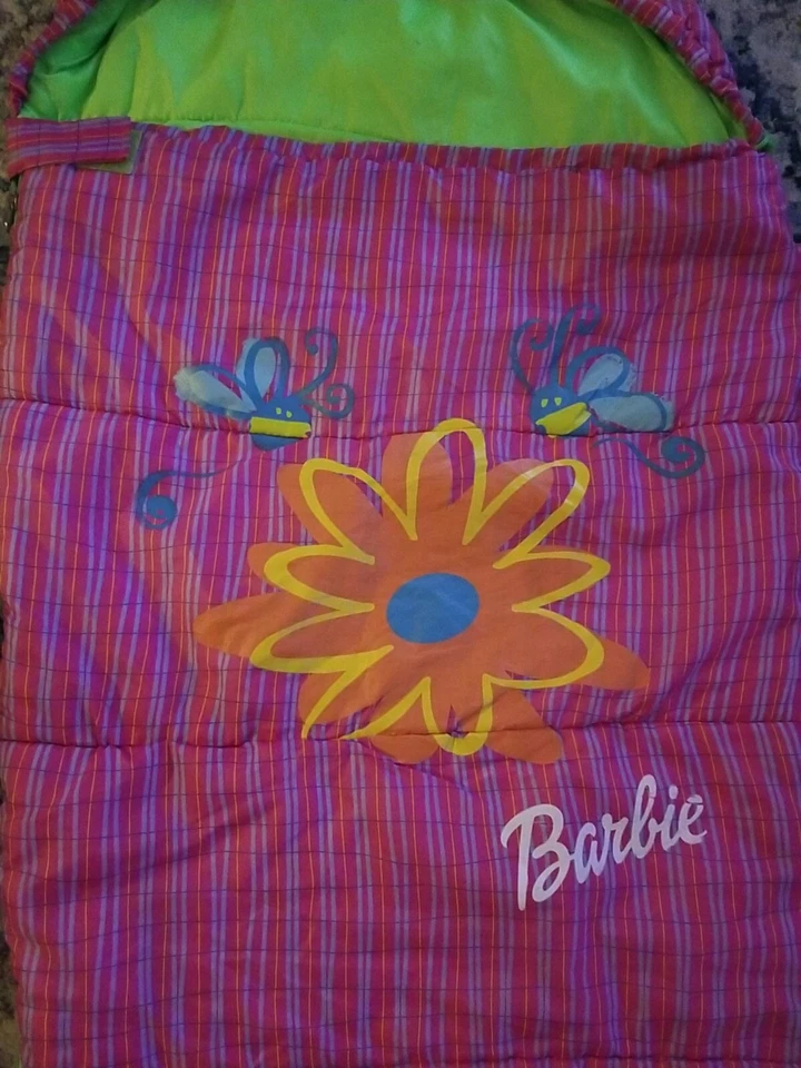 Saco de dormir Barbie meninas jovens tamanho infantil vintage rosa listras verdes florais  - Imagem 2 de 4