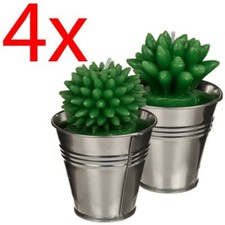 Image of 4 X CACTUS SHAPE CANDLE IN METAL POT NOVELTY DECOR HOME WAX PARTY GIFT 8.5CM