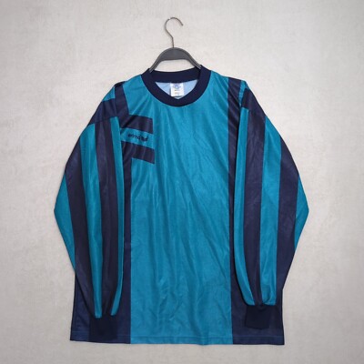 Vintage Erima Jersey L/XL Shirt Long Sleeve Soccer Football Mens Blue 80s Retro