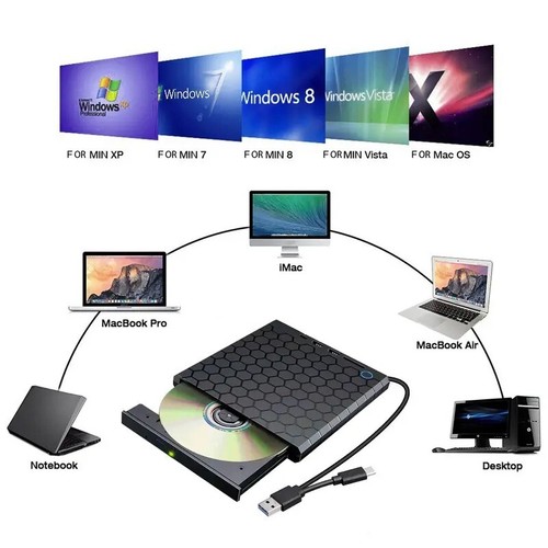 CD DVD Drive External For PC Laptop Windows 11 10 USB 3.0 Burner Reader Writer - 第 5/11 張圖片