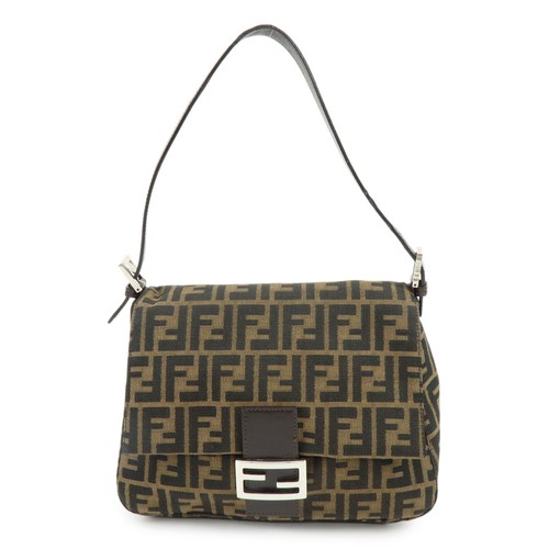 FENDI Mamma Baguette Zucca Canvas Leather Shoulder Bag Brown 26325 Auth Used F/S