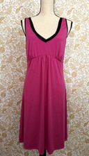 Natori Pink  Black Chemise Slip Nightgown Dress Size M Sleepwear V-Neck Straps
