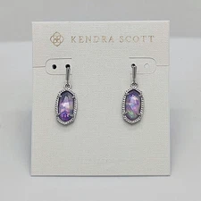 New Kendra Scott Lee Silver Drop Earrings In Lilac Abalone Shell