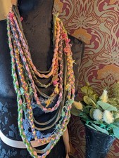 Handcrafted Upcycled Unique Fabric Necklace Bohemian Style  Green Witch