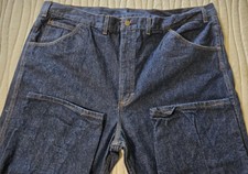 Vintage Key Saddle King Men's Blue Denim Jeans 46x34 USA Made Dark Wash Workwear
