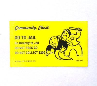 VTG 1997 NASCAR Monopoly Edition Community Chest-Go To Jail Card