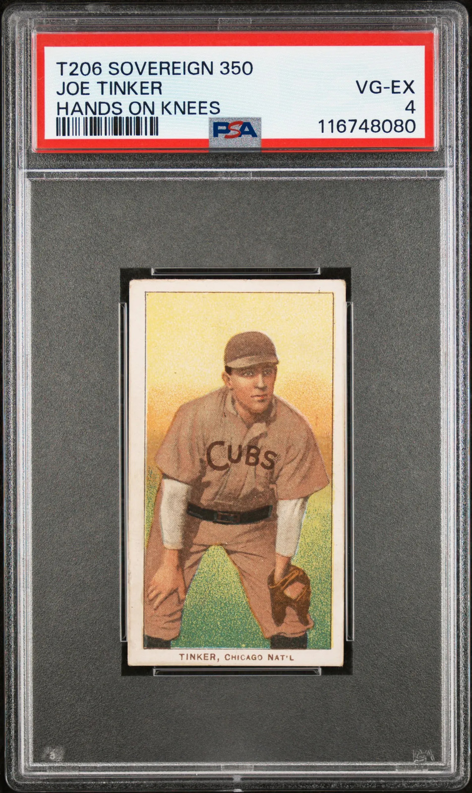 1909-11 T206 Sovereign 350 Joe Tinker Hands On Knees PSA 4