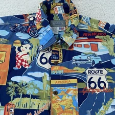 High Seas Trading Route 66 Camp Shirt Mens Large Novelty Hawaiian Aloha Made USA