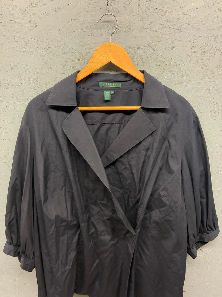 Lauren Ralph Lauren Blazer Women’s 3X Black Cotton Lightweight Ruched Sleeve - Image 2 of 4